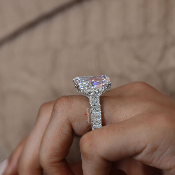 10 CT Moissanite radiant cut engagement ring,hidden halo solitaire,wide eternity band,celebrity style big large radiant cut moissanite ring