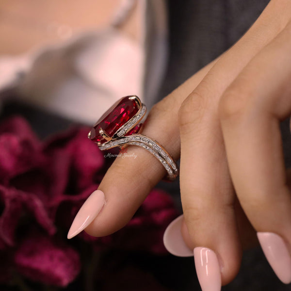 20CT Oval Ruby Engagement Ring Rose Gold large Statement Ruby Ring Unique july birthstone wedding anniversary ring for women cocktail ring