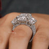 Three Stone Radiant Cut Moissanite Ring 9.5CT Wide Band Engagement Ring 14K White Gold Large Statement Wedding Anniversary Ring