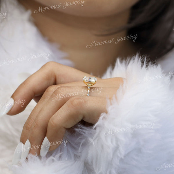 2.5 CT cushion cut moissanite engagement ring,hidden halo solitaire,elongated cushion cut engagement ring,pave distance,unique wedding ring