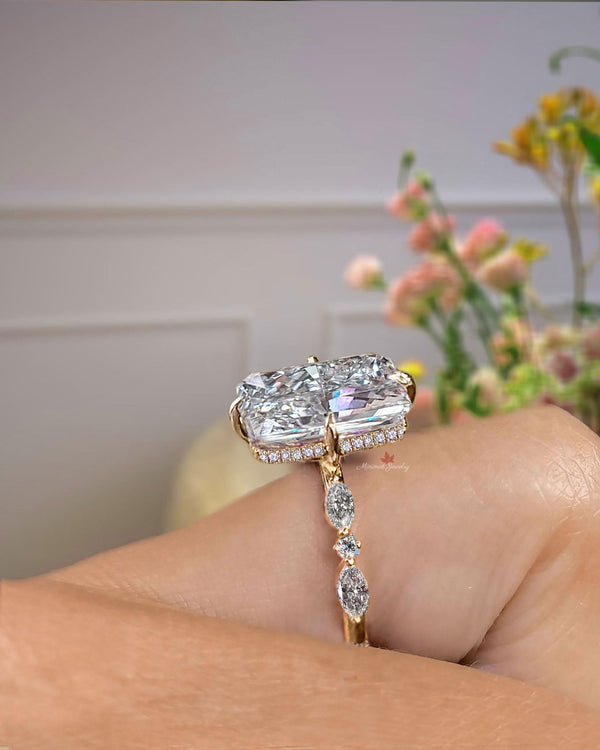 6 CT Radiant moissanite engagement ring hidden halo solitaire large radiant cut wedding ring crushed ice moissanite luxury big diamond ring