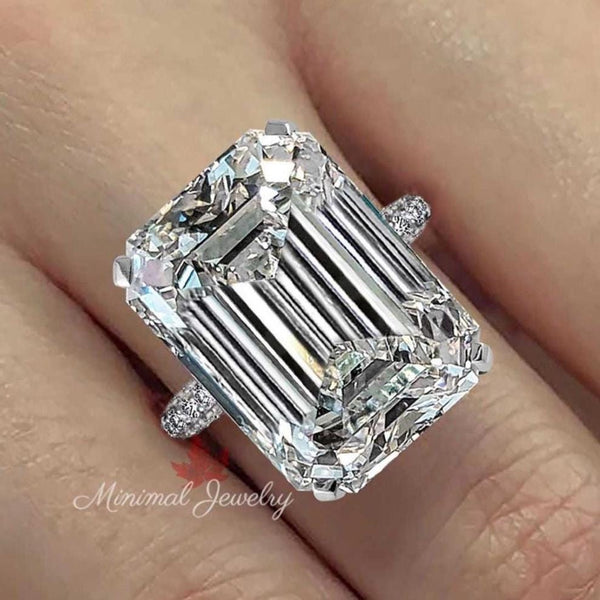 14.5 CT Emerald cut moissanite engagement ring Hidden halo Large Emerald cut moissanite ring big diamond Statement Wedding anniversary ring