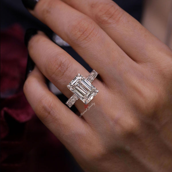 Lab Grown Diamond emerald cut Engagement Ring 5CT IGI Certified emerald Diamond Solitaire Half Eternity Band Wedding Anniversary Ring women