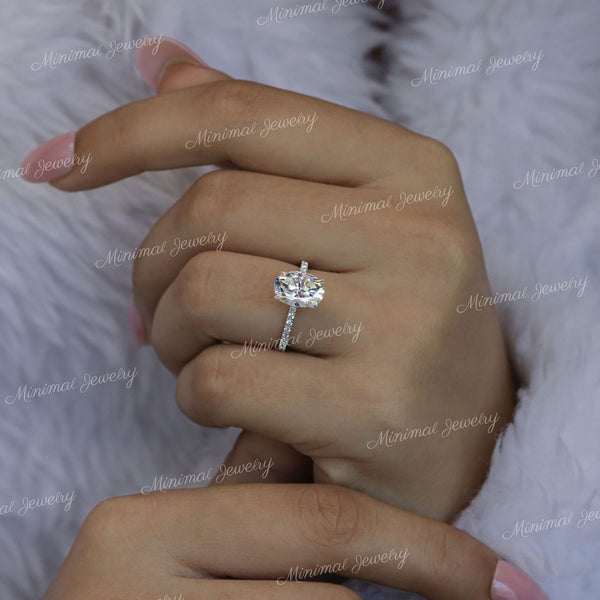 Oval Moissanite engagement ring,hidden halo,2.5 CT oval moissanite ring,pave prong set,oval solitaire,modern engagement ring,wedding ring