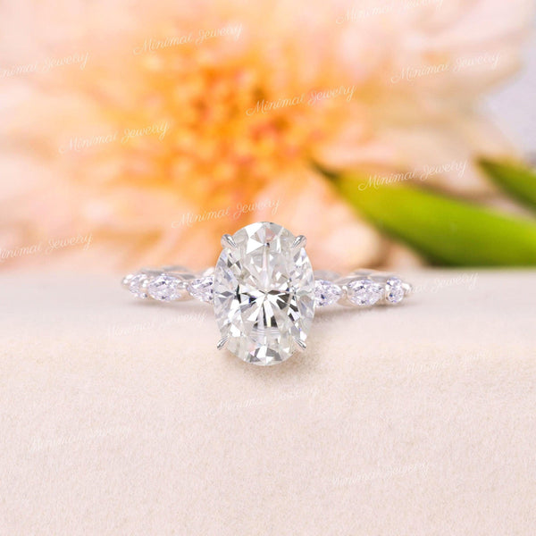 2.5ct oval moissanite engagement ring,hidden halo,14k white gold,solitaire,unique oval engagement ring,bridal wedding ring,women,anniversary