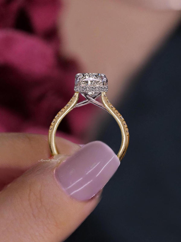 Lab Grown Diamond Ring 4CT Radiant Cut Engagement Ring Hidden Halo Two Tone 14K Gold IGI Certified diamond Wedding Ring Anniversary ring