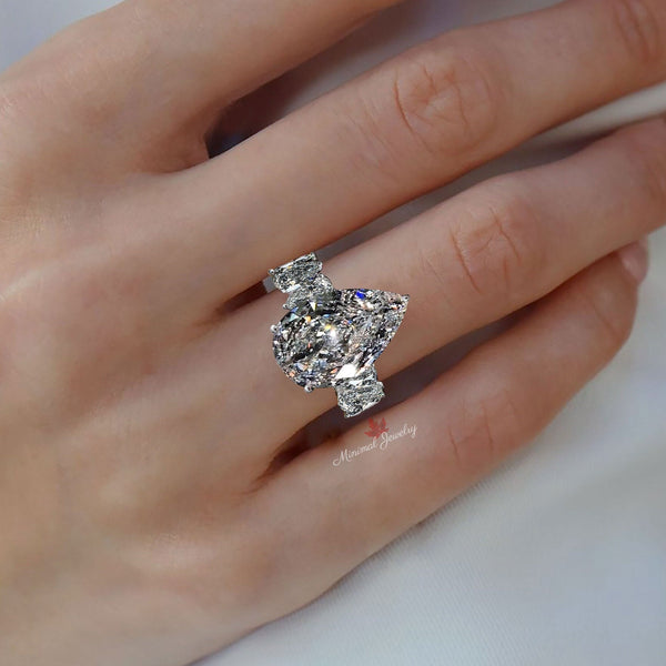 6 CT unique pear shaped engagement ring wide band teardrop ring celebrity style large pear moissanite engagement ring iced out wedding ring