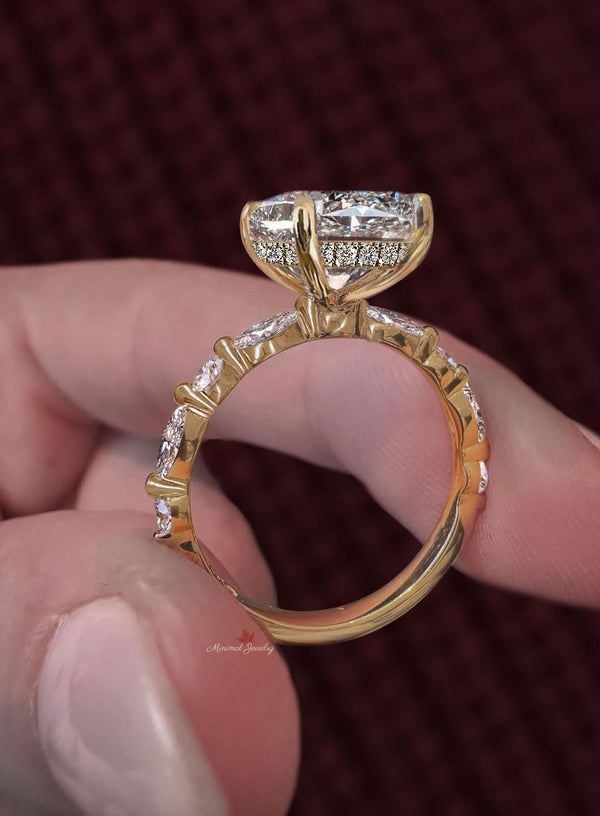 Radiant Cut Lab Grown Diamond Ring 5CT IGI Certified Solitaire Engagement wedding Ring Hidden Halo large diamond Anniversary ring gift women