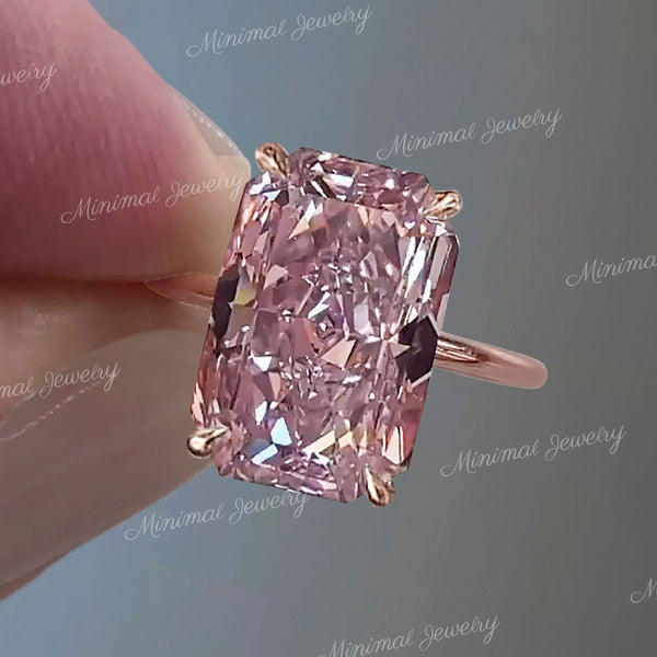 10 CT Radiant morganite engagement ring rose gold morganite ring pink morganite solitaire ring large morganite wedding ring cocktail ring