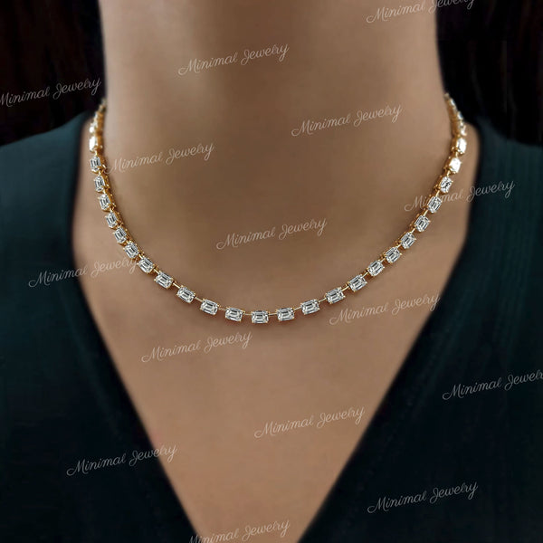 Emerald Moissanite tennis necklace,white gold tennis necklace,eternity Moissanite Necklace,tennis choker Necklace,Moissanite tennis chain