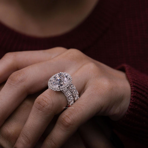 4 CT oval cut halo engagement ring,big Oval moissanite engagement ring set,celebrity style,eternity band,diamond bridal wedding ring set