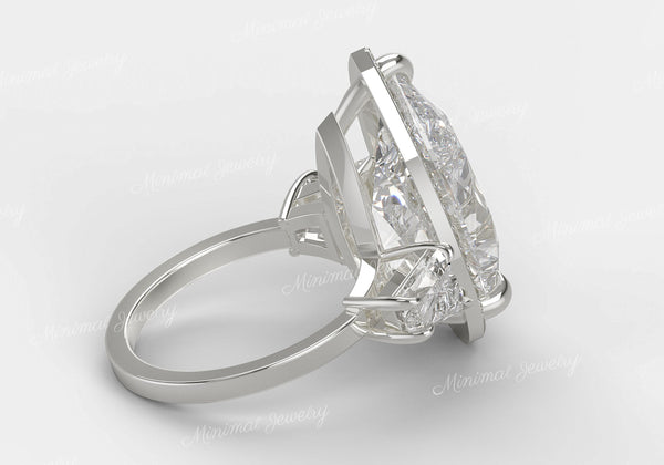 6.5 CT pear shaped engagement ring,Three stone moissanite pear halo,unique celebrity style,trapezoid&large pear moissanite,rare wedding ring