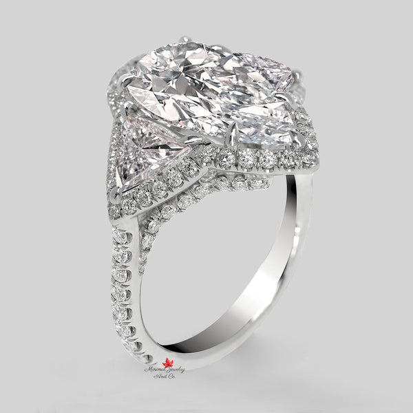 Pear shaped engagement ring Three stone 3CT pear moissanite halo wedding ring white gold teardrop anniversary ring diamond alternative ring