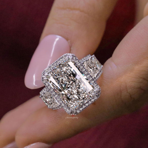 Lab grown Diamond Ring 8 CT Radiant cut engagement ring eternity band solitaire IGI certified large Diamond wedding anniversary ring women