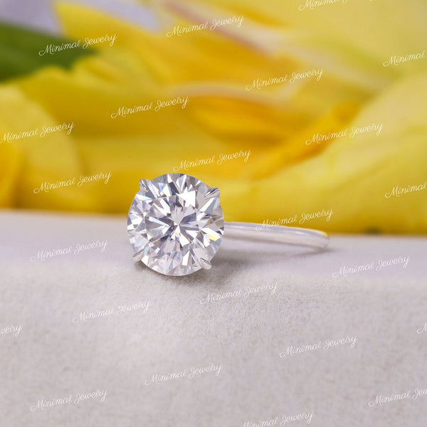 2.5CT round cut moissanite engagement ring,hidden halo round brilliant,unique solitaire cathedral ring,pave bridge,white gold,wedding ring