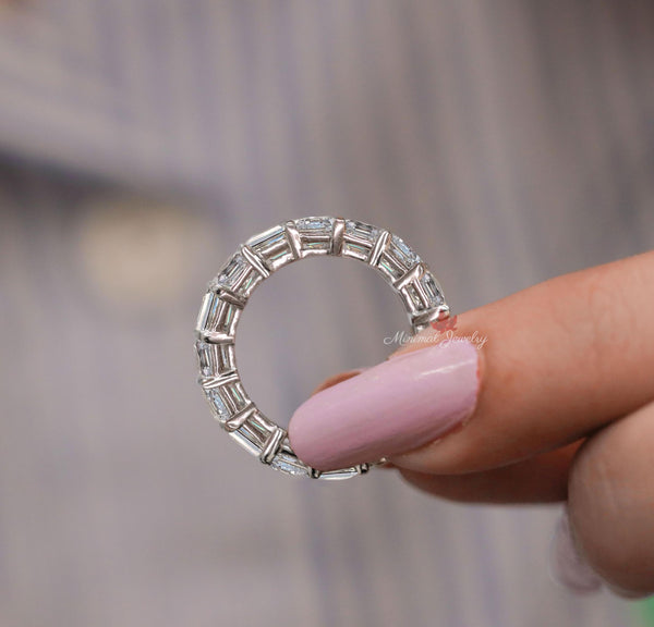 Radiant moissanite full eternity band,14k white gold wedding band,moissanite eternity ring,thick modern,stackable unique wedding band