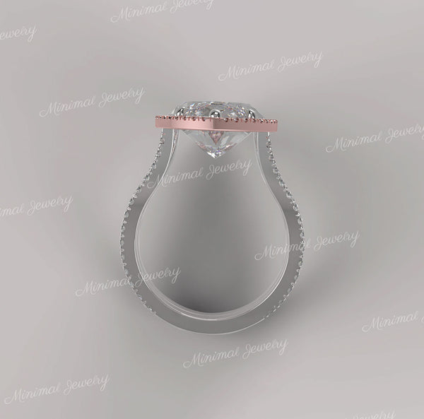 6CT Marquise Moissanite Engagement Ring: Split Shank Halo, Two Tone