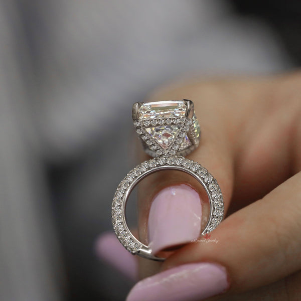 Radiant cut moissanite engagement ring set hidden halo 12.5CT Radiant moissanite bridal set wedding ring big large diamond anniversary ring