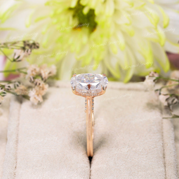 2.5 CT Oval Moissanite engagement ring,Rose gold,hidden halo oval cut moissanite,pave bridge,unique solitaire,Cathedral ring,wedding ring