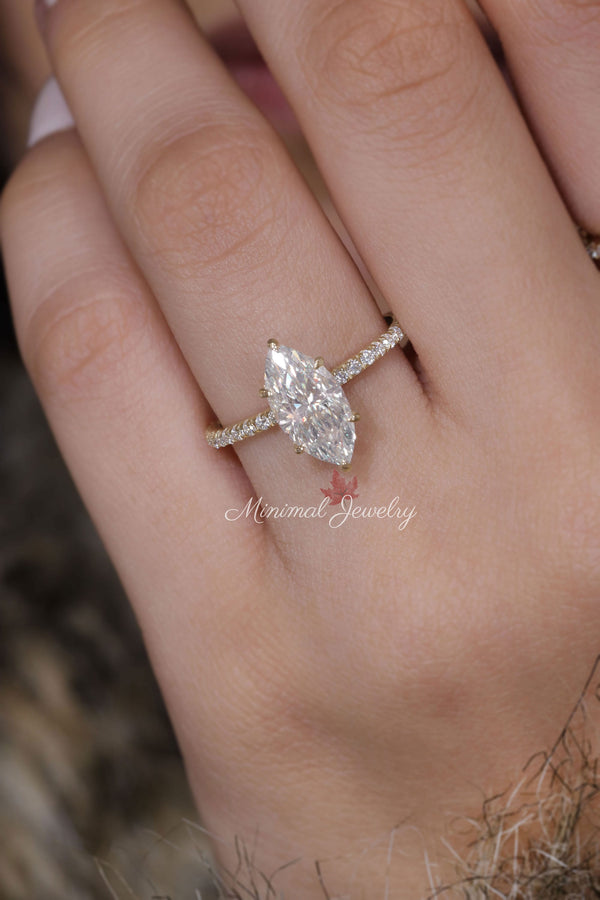 2.6 CT marquise cut moissanite engagement ring,diamond hidden halo ring,moissanite marquise,solitaire ring,promise ring,wedding ring•women