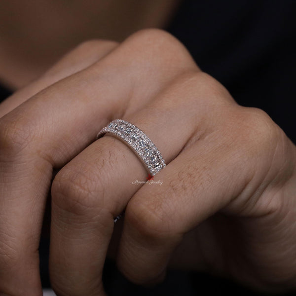 Round Moissanite Mens Ring unique mens wedding band white gold wide band mens engagement ring wedding ring 1st anniversary gift for husband