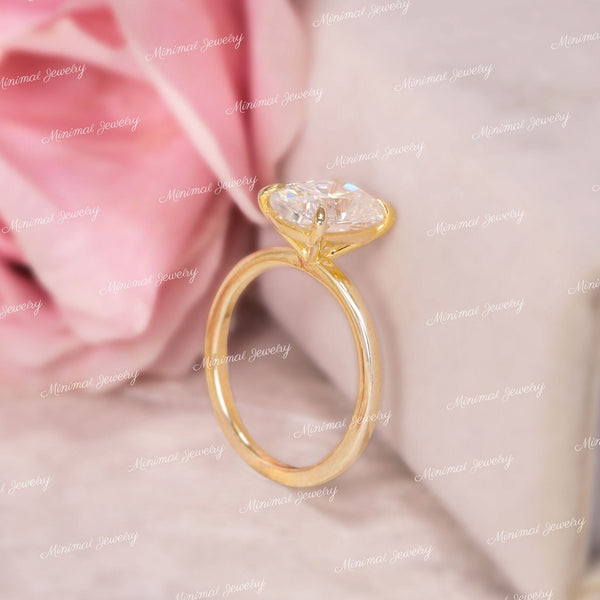 2.5 CT Cushion Cut Moissanite Engagement Ring Elongated Cushion Solitaire Ring Simple Wedding Anniversary Ring for Women 14k yellow gold