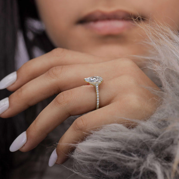 14k solid gold lab grown diamond pear shaped engagement ring cathedral hidden halo 3.1CT lab diamond ring Certified CVD Diamond wedding ring