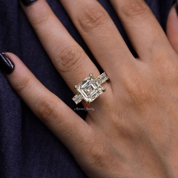 8CT Asscher Cut Moissanite Ring simple Engagement Ring wide Eternity band solitaire wedding ring large diamond anniversary ring for women