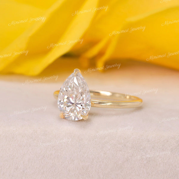 2CT Pear shaped engagement ring,moissanite teardrop ring,classy,simple engagement ring,solitaire pear moissanite ring,14k yellow rose gold