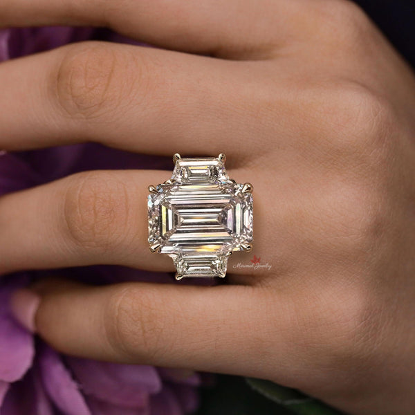 Three stone emerald cut engagement ring 9 CT large emerald cut moissanite ring statement wedding ring women diamond anniversary ring gift
