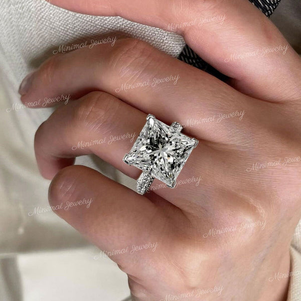 10CT Princess Cut Moissanite Engagement Ring 14K White Gold Solitaire Wedding Anniversary Ring for Women