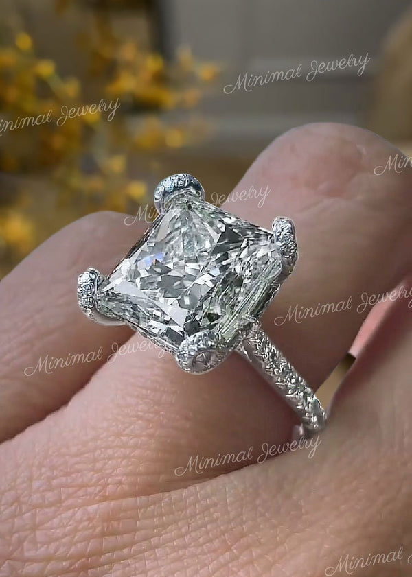 Princess moissanite engagement ring 9.5 CT large solitaire Princess Cut Platinum wedding ring women statement anniversary ring