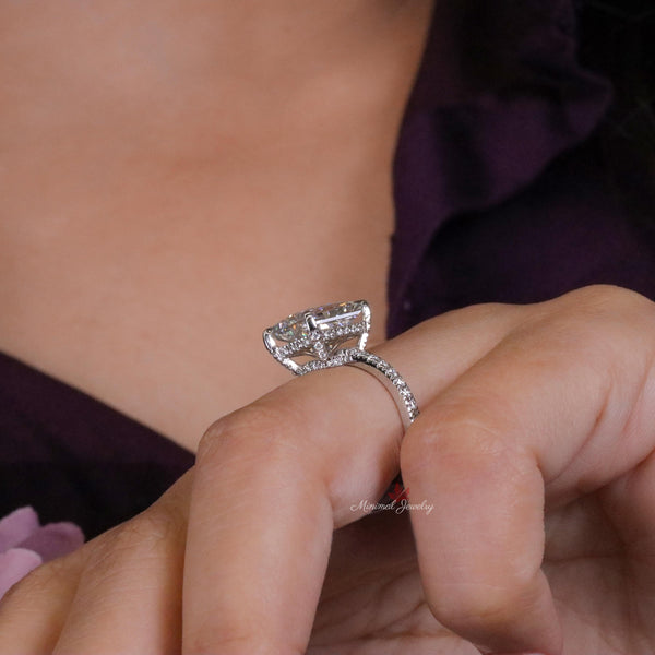 Lab Grown Diamond Ring 4CT Radiant Cut Engagement Ring for Women Hidden Halo IGI Certified diamond Wedding Ring for women promise ring her