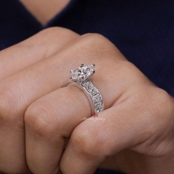 2CT Marquise Moissanite Engagement Ring channel set Solitaire eternity wide band Wedding Ring White Gold Bridal Ring Anniversary Gift ring