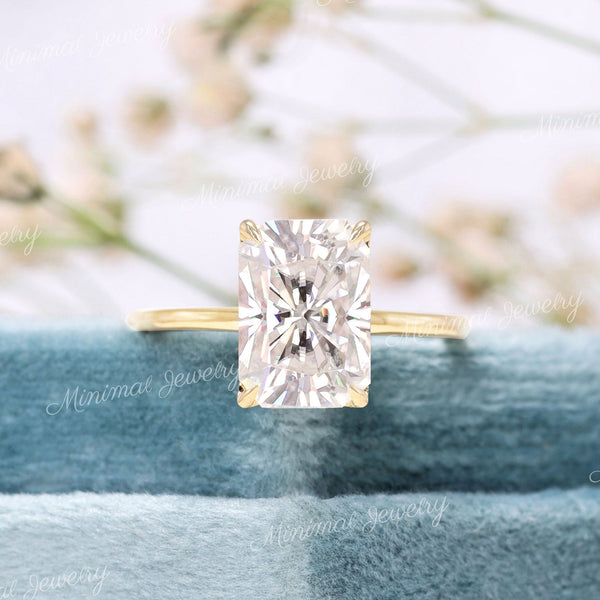 3 CT radiant cut moissanite engagement ring hidden halo solitaire radiant cut engagement ring,elongated Radiant wedding ring,propose ring