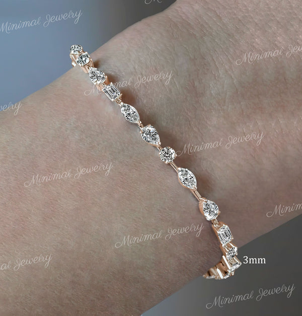 Moissanite tennis bracelet,10k/14k solid gold bezel set bracelet,multi shape moissanite bracelet,luxury eternity,lab diamond tennis bracelet