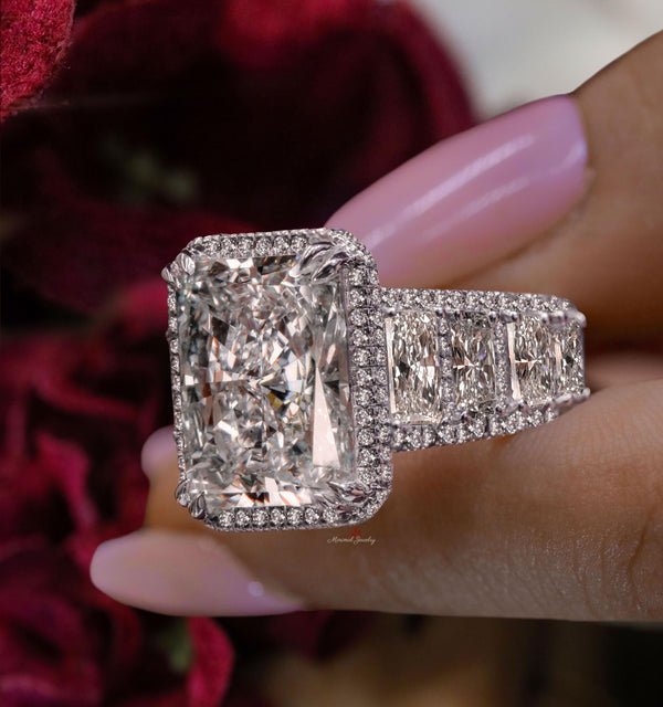 14k solid gold statement ring wide band 9.5 CT radiant cut moissanite wedding anniversary ring for women