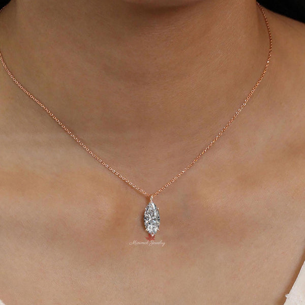 Marquise moissanite pendant necklace,18k/14k solid gold chain necklace,solitaire moissanite necklace,minimalist rose gold necklace