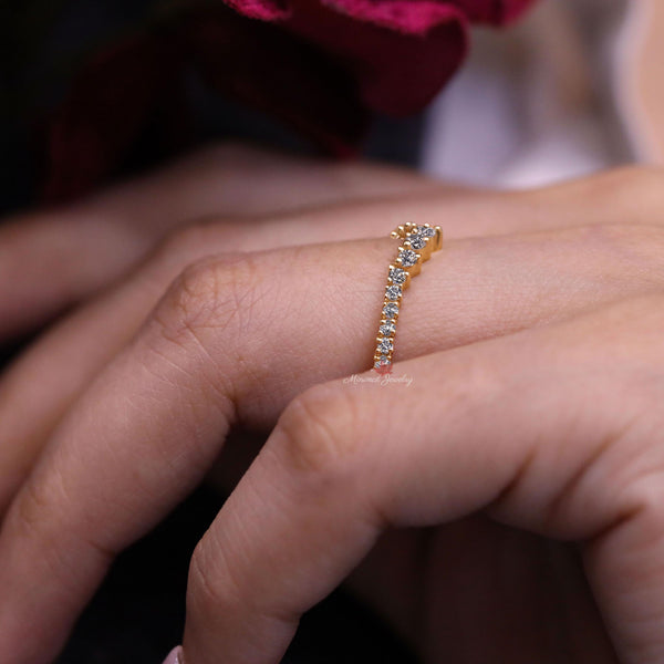 Dainty 14k Yellow Gold Moissanite Chevron Wedding Band