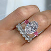 7.5CT Three stone oval engagement ring Large crushed ice oval moissanite ring&pink pear lab diamond hidden halo unique art deco wedding ring