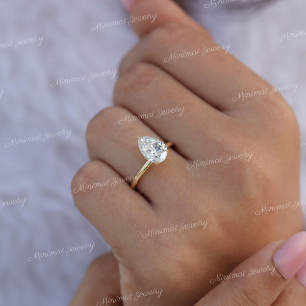 2CT Pear shaped engagement ring,moissanite teardrop ring,classy,simple engagement ring,solitaire pear moissanite ring,14k yellow rose gold