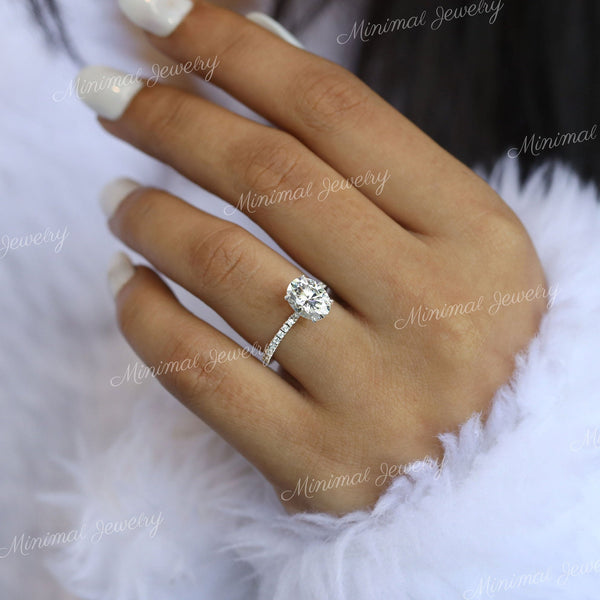 2.5 CT Oval moissanite engagement ring,white gold,claw prong,hidden halo,solitaire oval moissanite ring,wedding anniversary gift ring,women