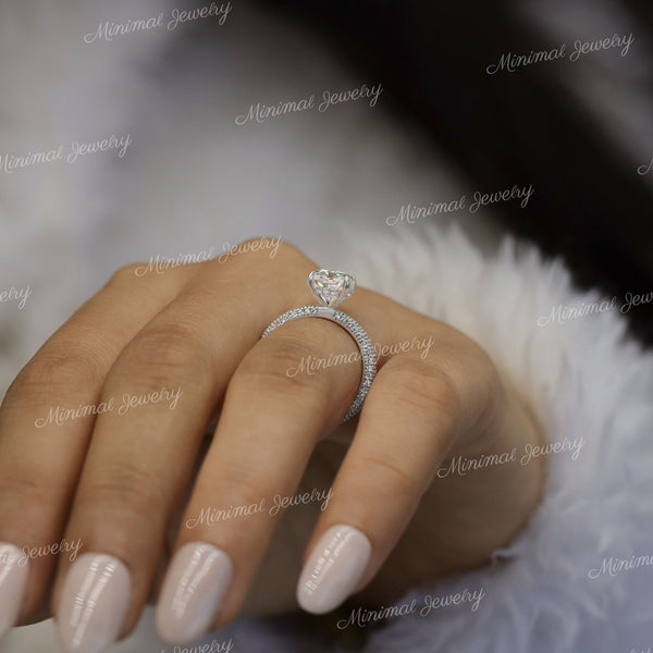 2.5ct Oval Moissanite Engagement Rin Hidden Halo oval cut wedding ring women Thick gold wide band solitaire ring for bridal ring set