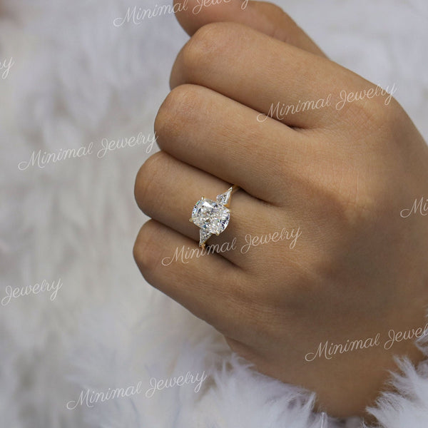 2.5 CT Cushion cut engagement ring,three stone moissanite ring,bezel set moissanite ring side kite&elongated cushion wedding propose ring