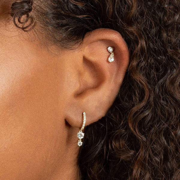 Diamond huggie hoop earrings with charm,14k solid gold hoops,tiny gold hoops with diamond drop dangle,diamond earrings,small diamond hoops