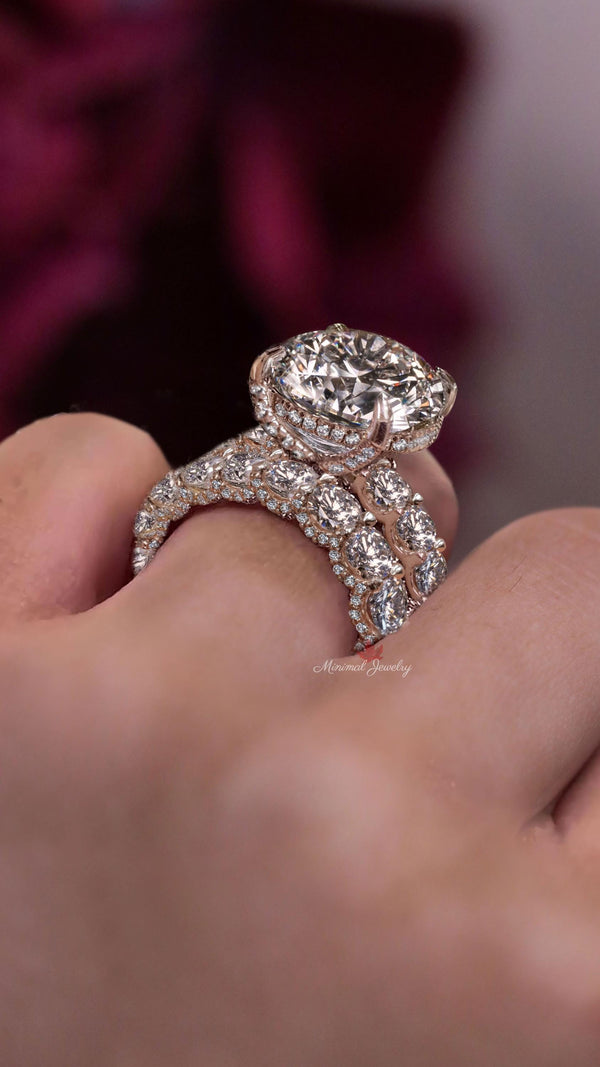 Round moissanite engagement ring set 12CT moissanite bridal set wedding ring women large solitaire anniversary ring diamond cocktail ring