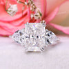 3 CT Radiant Cut Moissanite Ring,Three Stone Engagement Ring,Side trillion,Claw Prongs,unique trilogy ring,bridal Wedding Ring,white gold