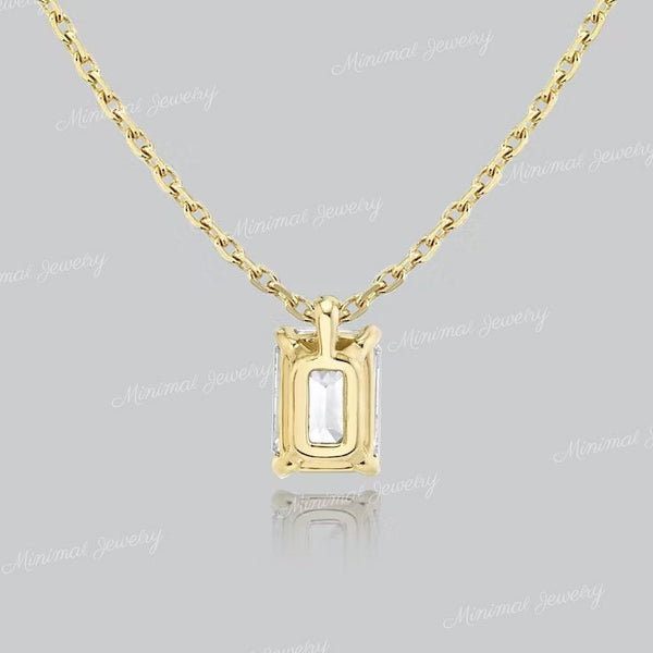 Emerlad cut moissanite pendant necklace,18k/14k solid gold chain necklace,solitaire moissanite necklace,minimalist rose gold necklace