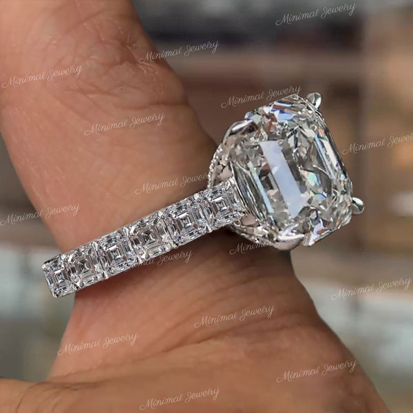 Asscher cut moissanite engagement ring 9CT solitaire wedding ring eternity band anniversary ring gift large diamond cocktail statement ring