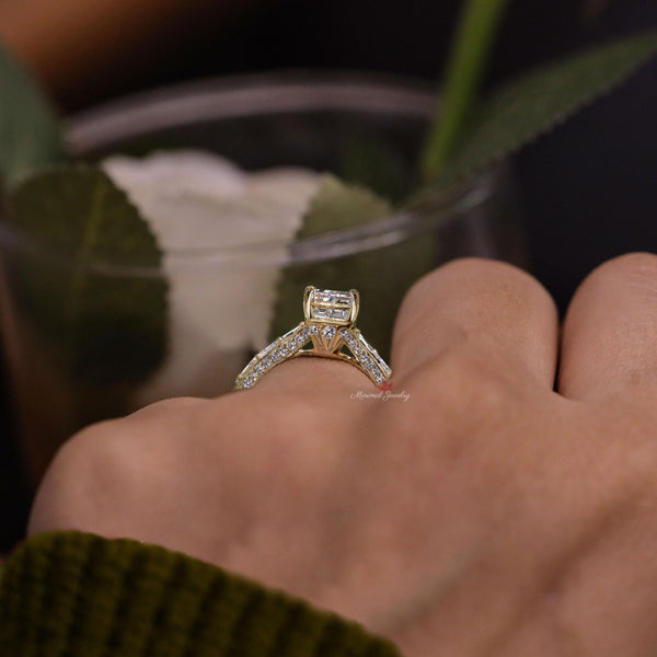 2ct emerald cut lab grown diamond engagement ring set Baguette Wedding Band IGI certified lab diamond solitaire bridal set anniversary ring